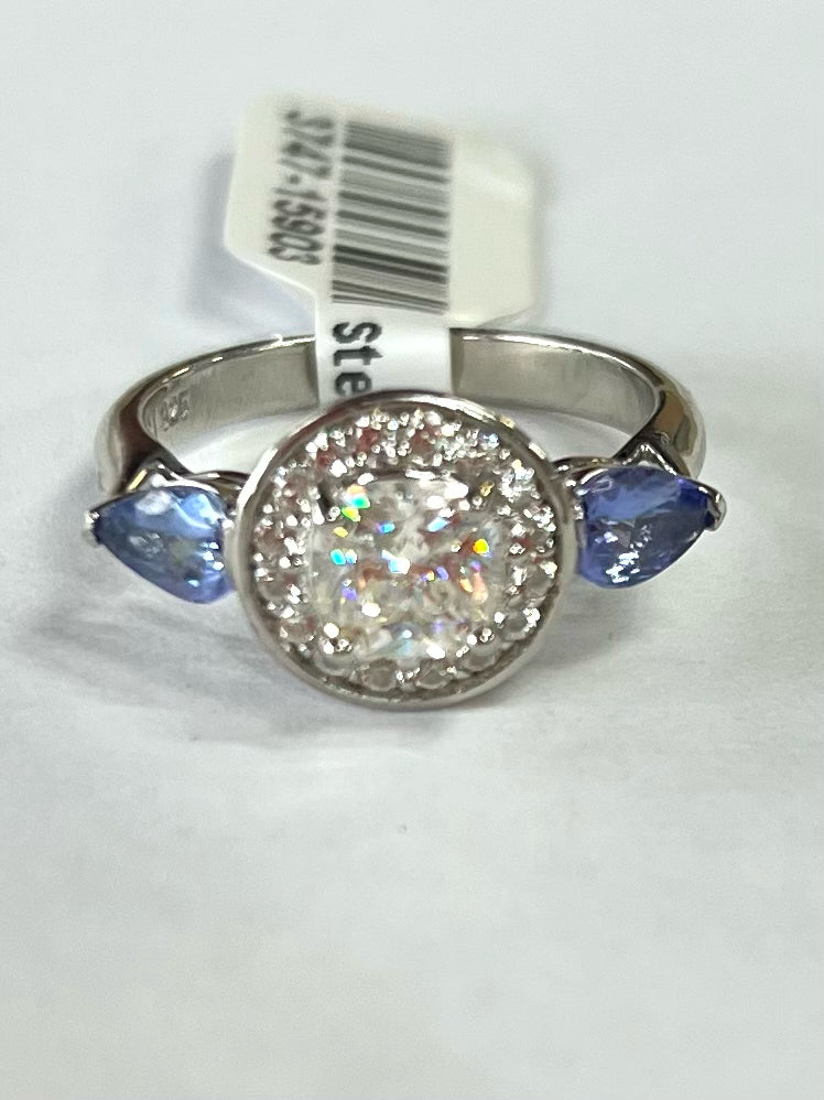 Sterling Silver White Strontium & Tanzanite White Zircon Ring Size 8 JTV New