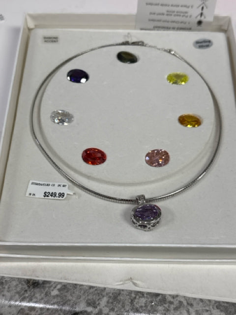 Sterling Silver Omega Necklace W/ Interchangable Stones 16-18"