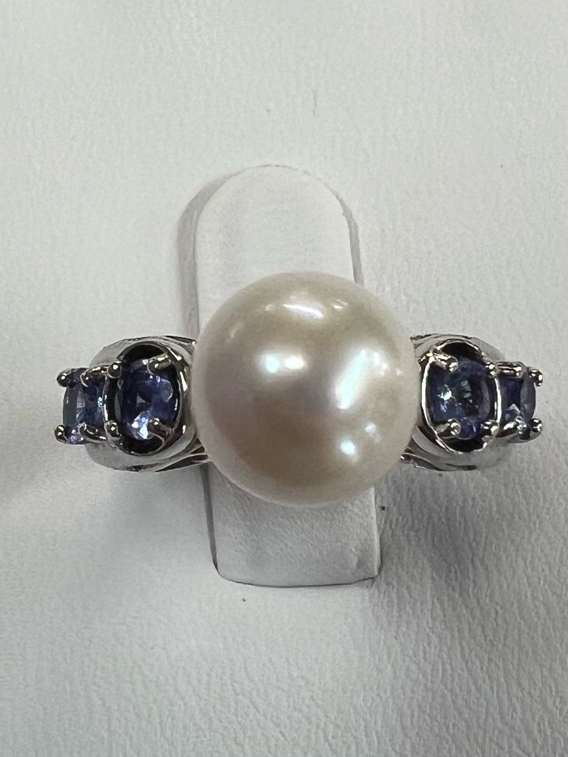 Sterling Silver Cultured Pearl & Tanzanite Ring Size 8 JTV