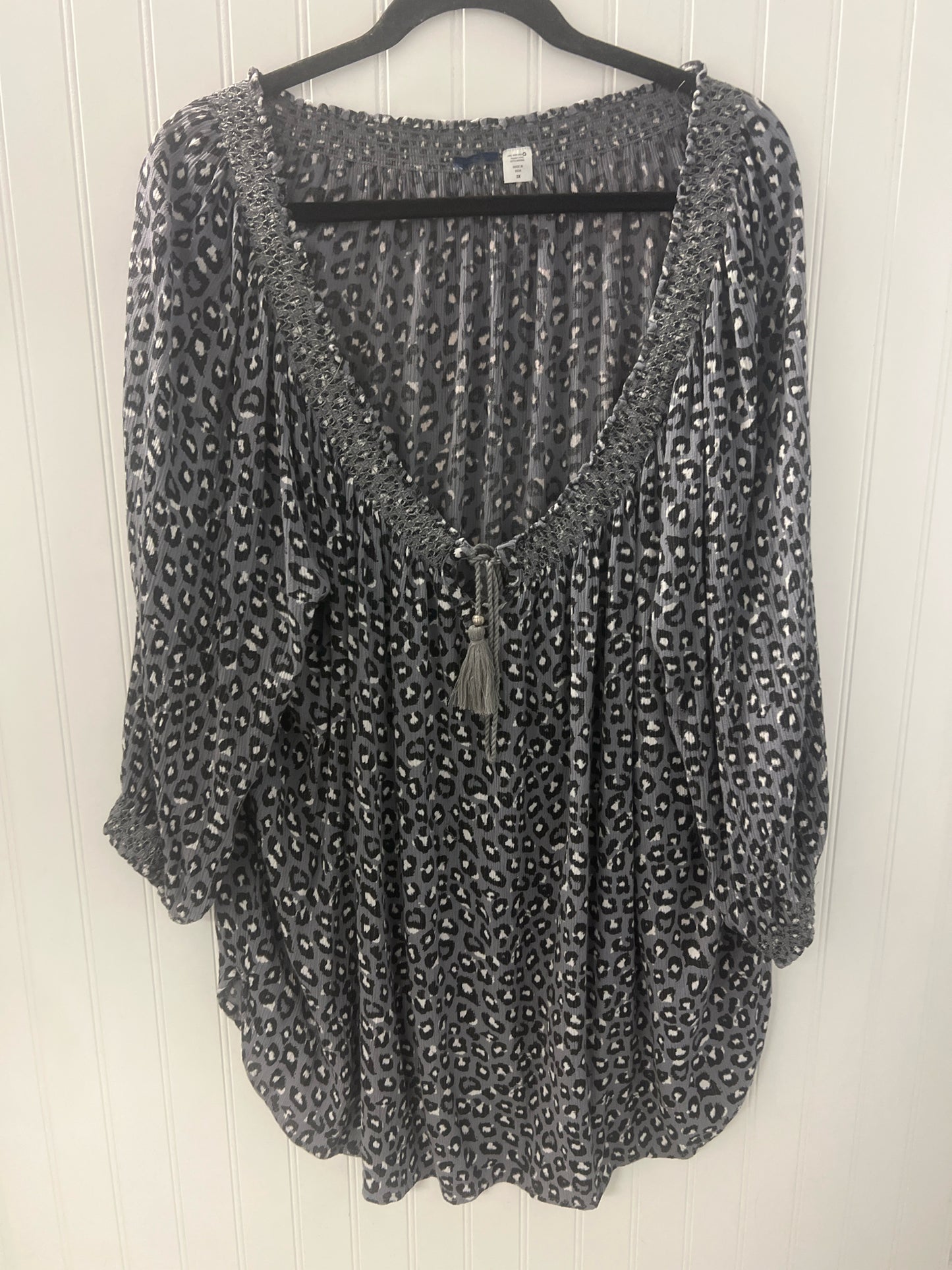 Gray Animal Print Long Sleeve Shirt Women's