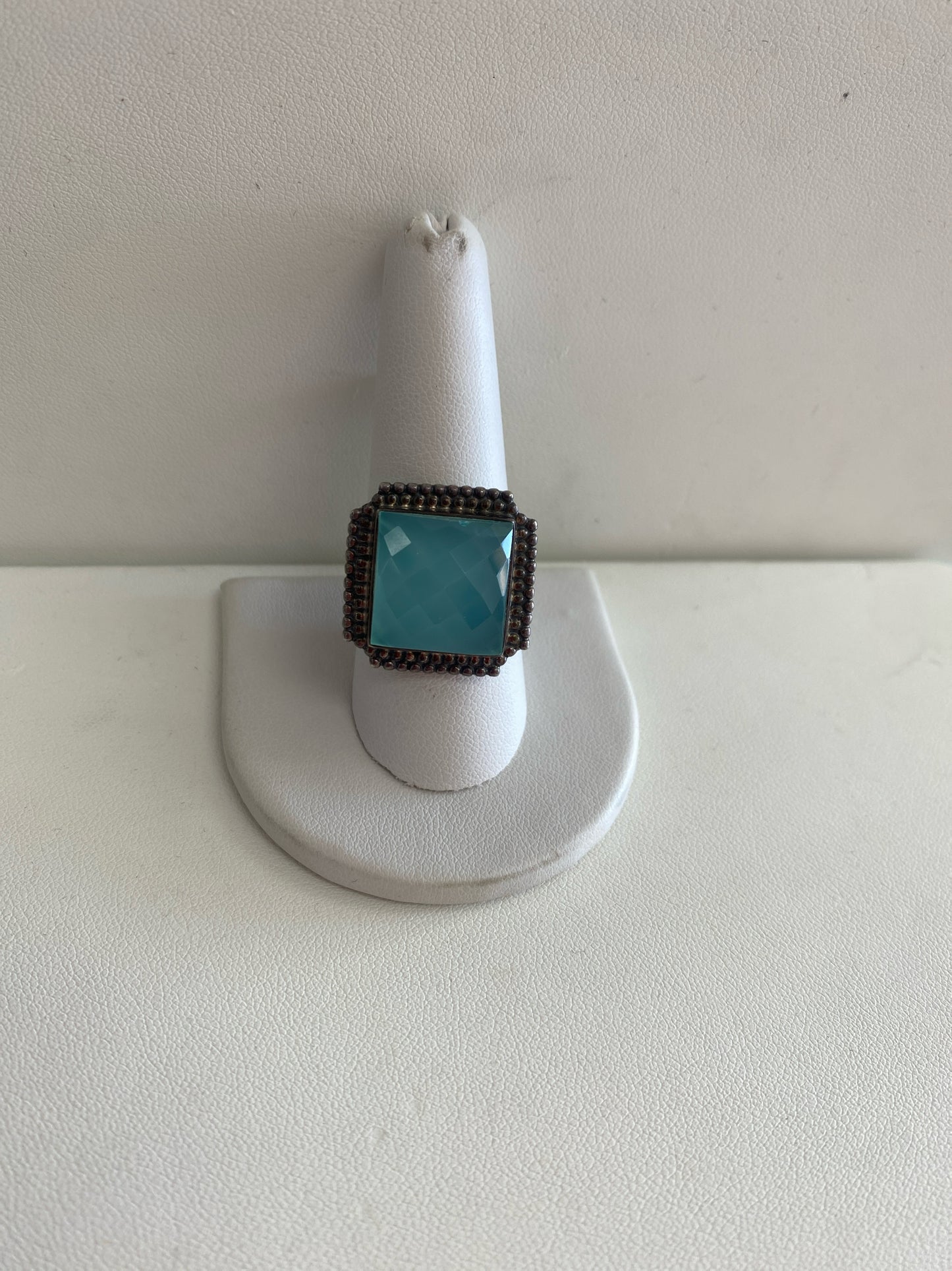 925 Sterling Silver Vintage Nicki Butler Natural Blue Chalcedony Gem Ring 9.25