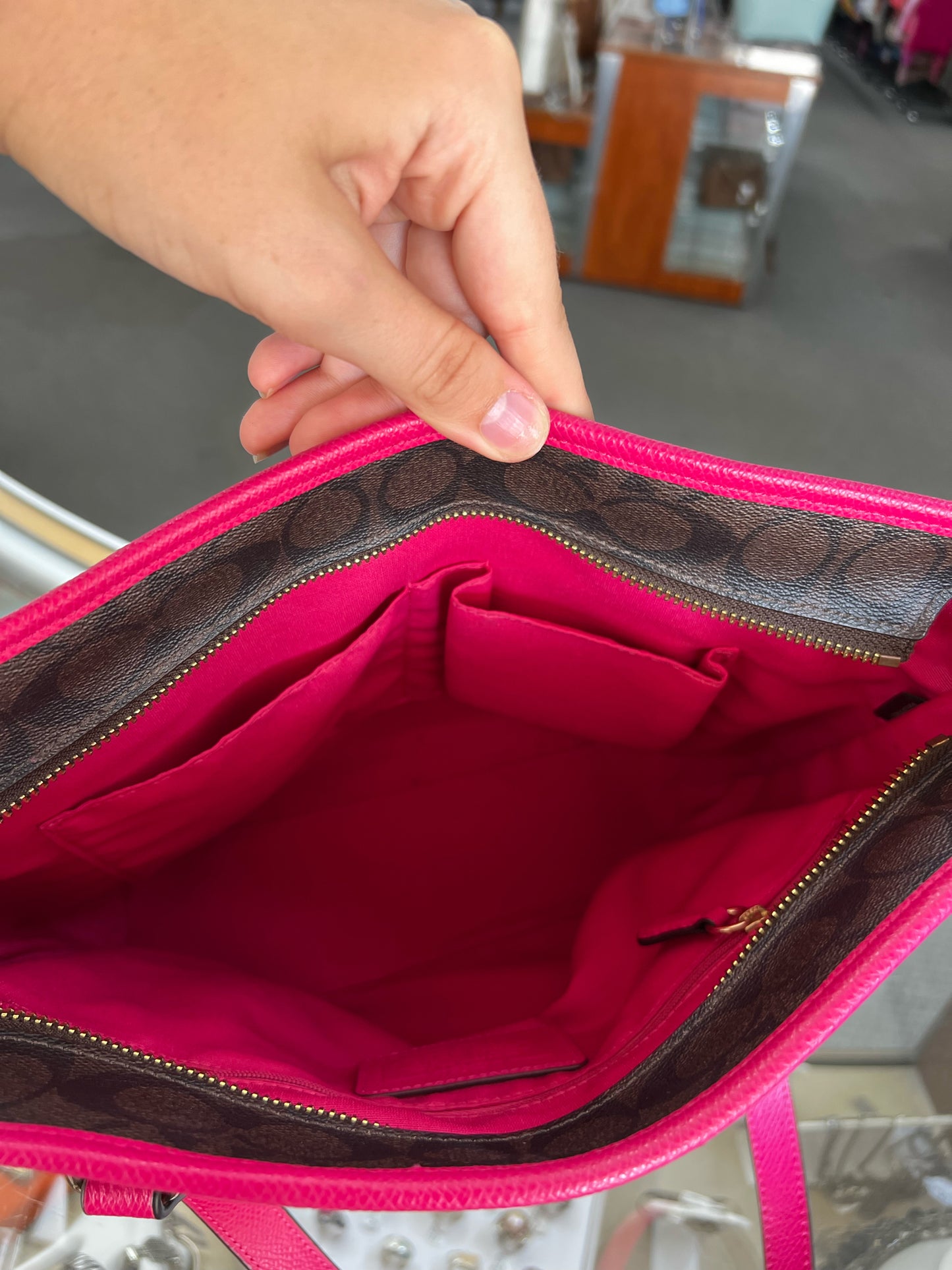 Designer Coach Dark Brown/Fuchsia Handbag