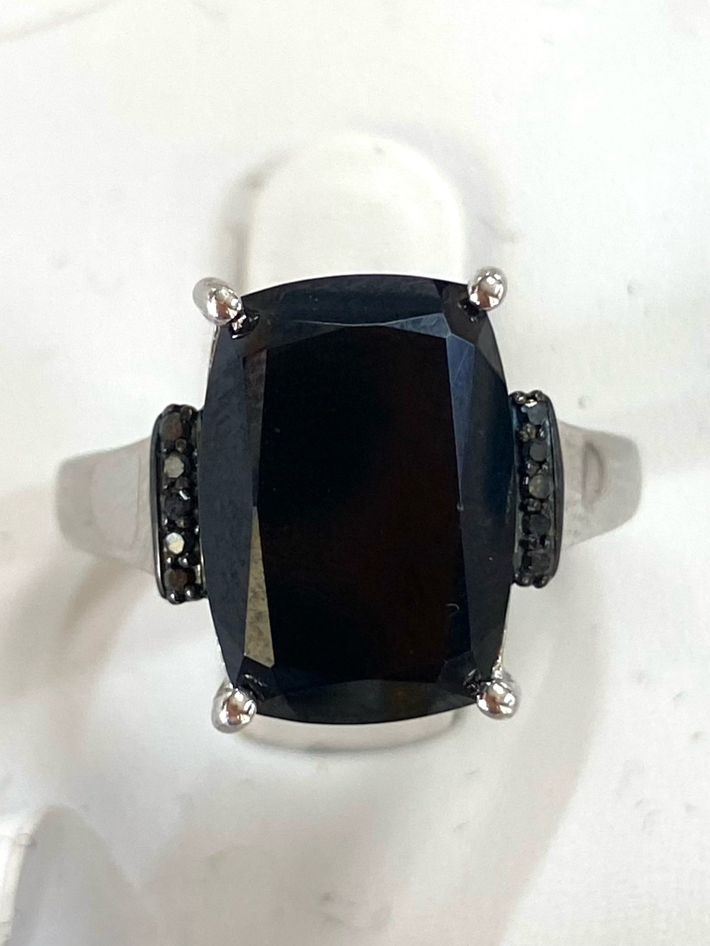 Sterling Silver Onyx Blk Spinel Ring Size 8 JTV