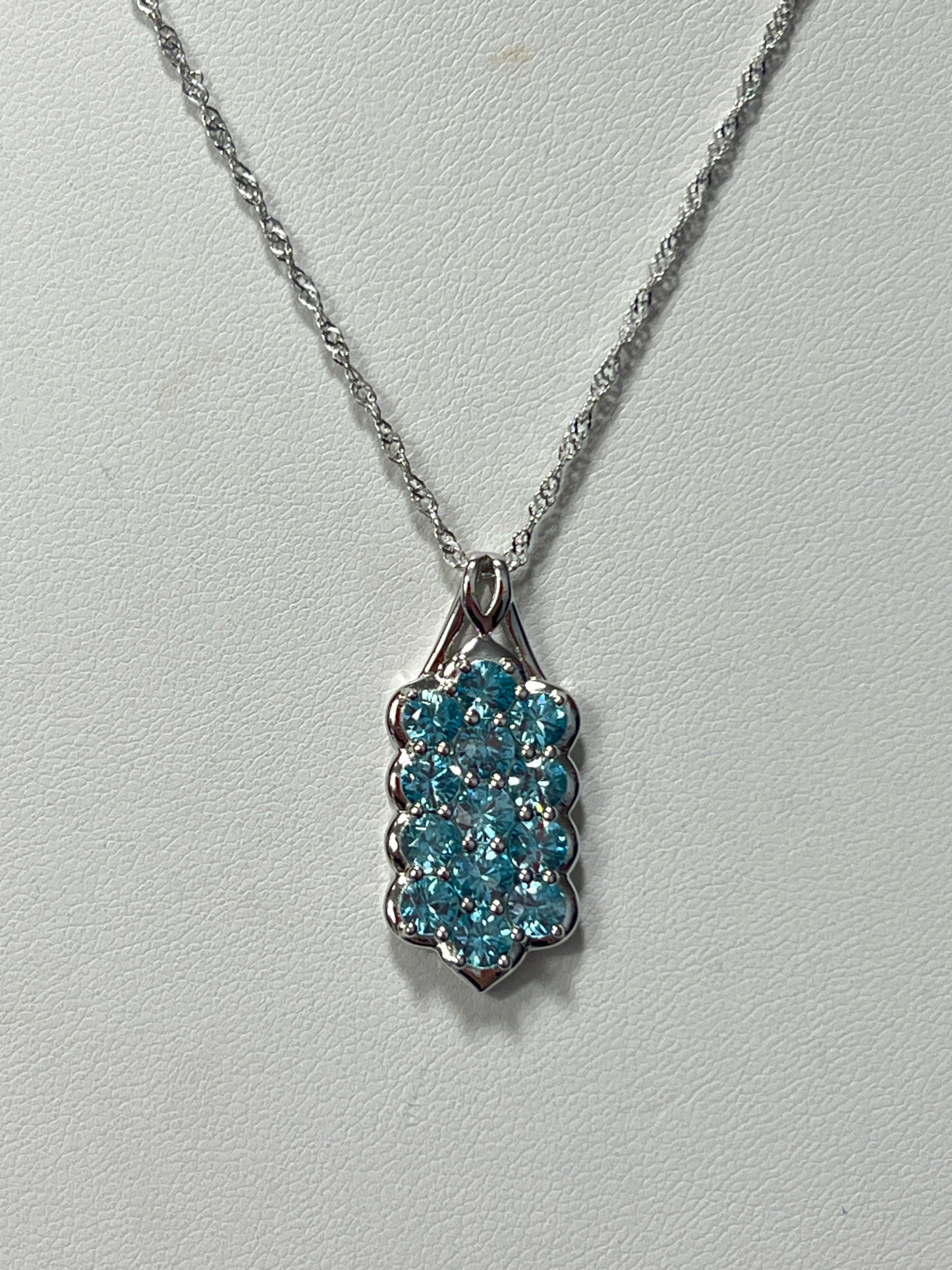 Sterling Silver Blue Topaz Pendant & Necklace New JTV