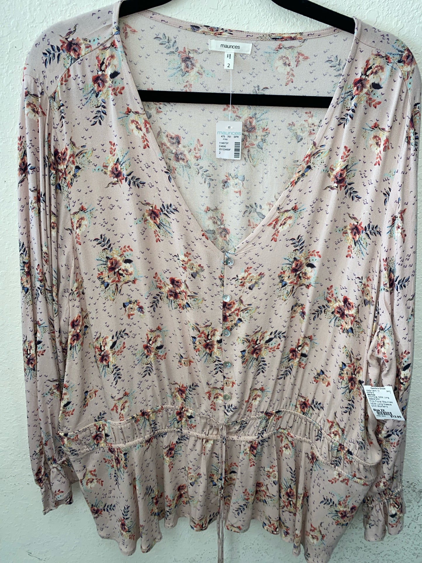 Pink Floral Maurices NEW Long Sleeve Shirt Women's