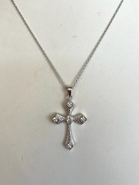Sterling Silver CZ Cross Pendant & Necklace Chain New JTV