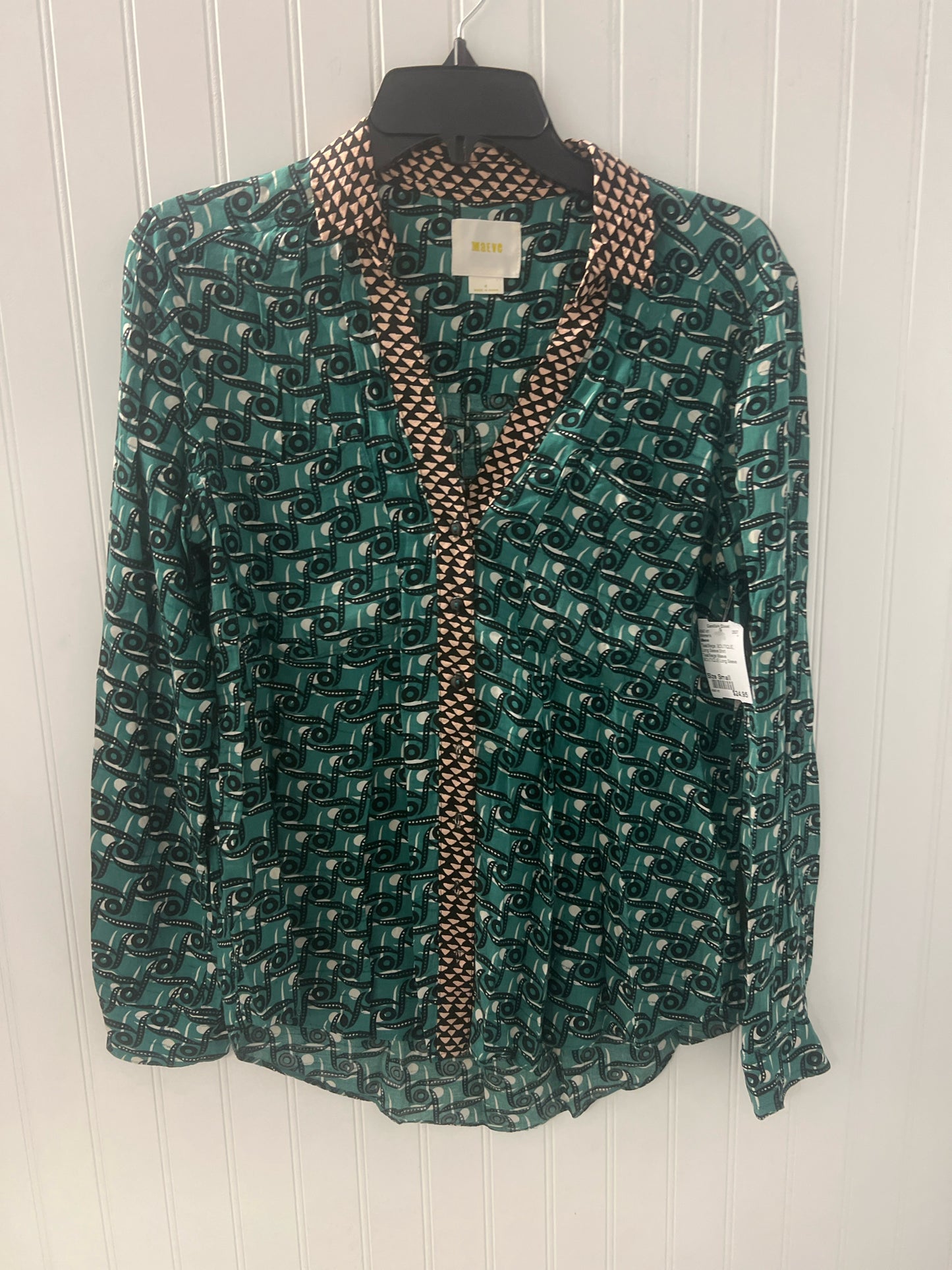 Teal/Beige Maeve BOUTIQUE Long Sleeve Shirt Women's