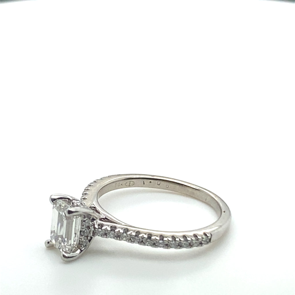 14kw Lab Created 1.06 cttw 1 ct Emerald Cut Diamond Ring Size 6.75