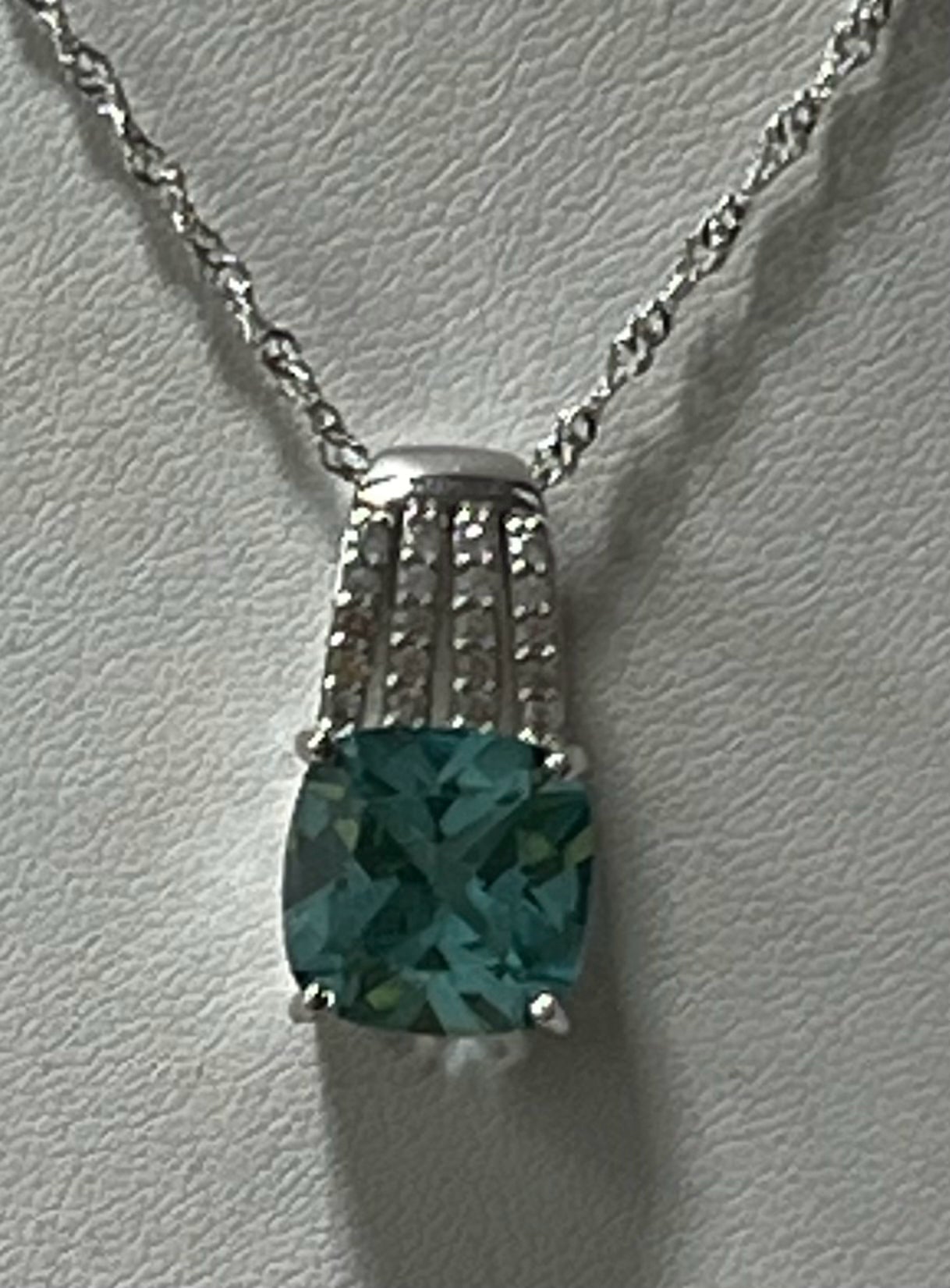 Sterling Lab Created Green Spinel White Zircon Pendant Necklace New JTV