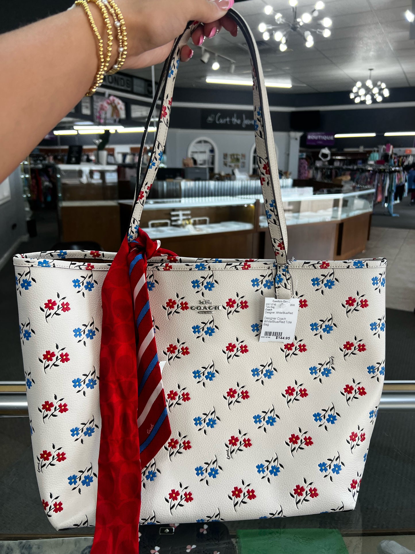 Designer Coach White/Blue/Red Tote Bag