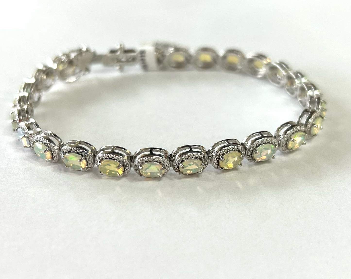Sterling Silver Ethiopian Opal & Dimaond Bracelet New JTV 8"