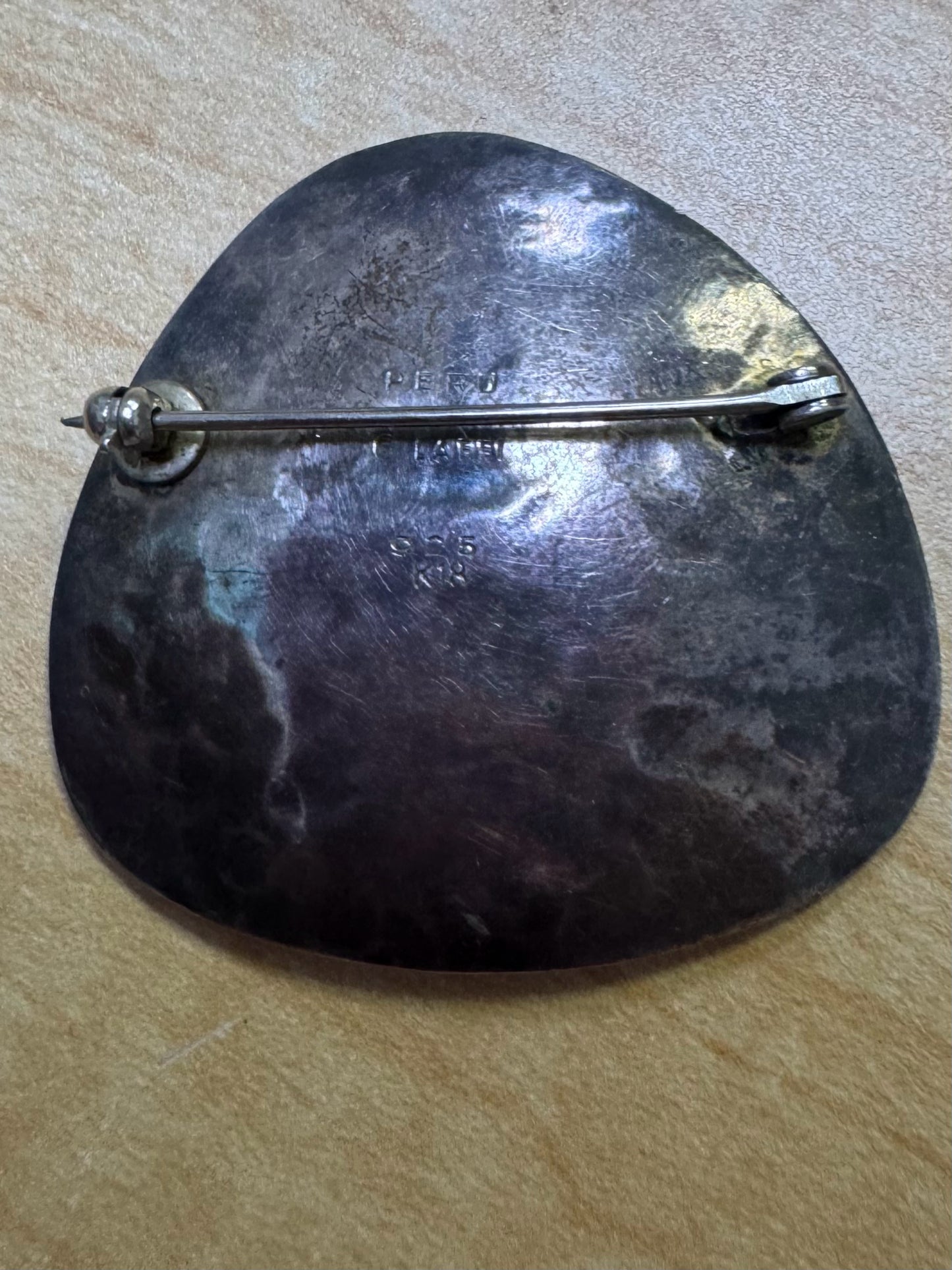 18k Yellow Gold & Sterling Silver Graziella Laffi Peru Aztec Brooch Pin