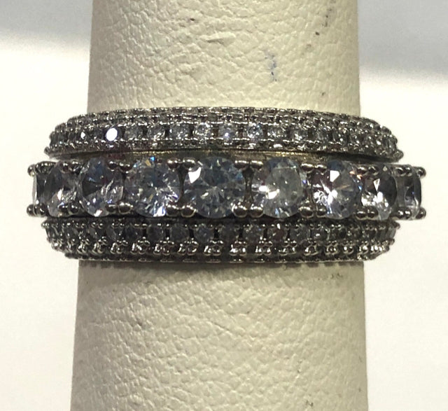Sterling Silver CZ Spinner Rotating Band Ring Size 7.5