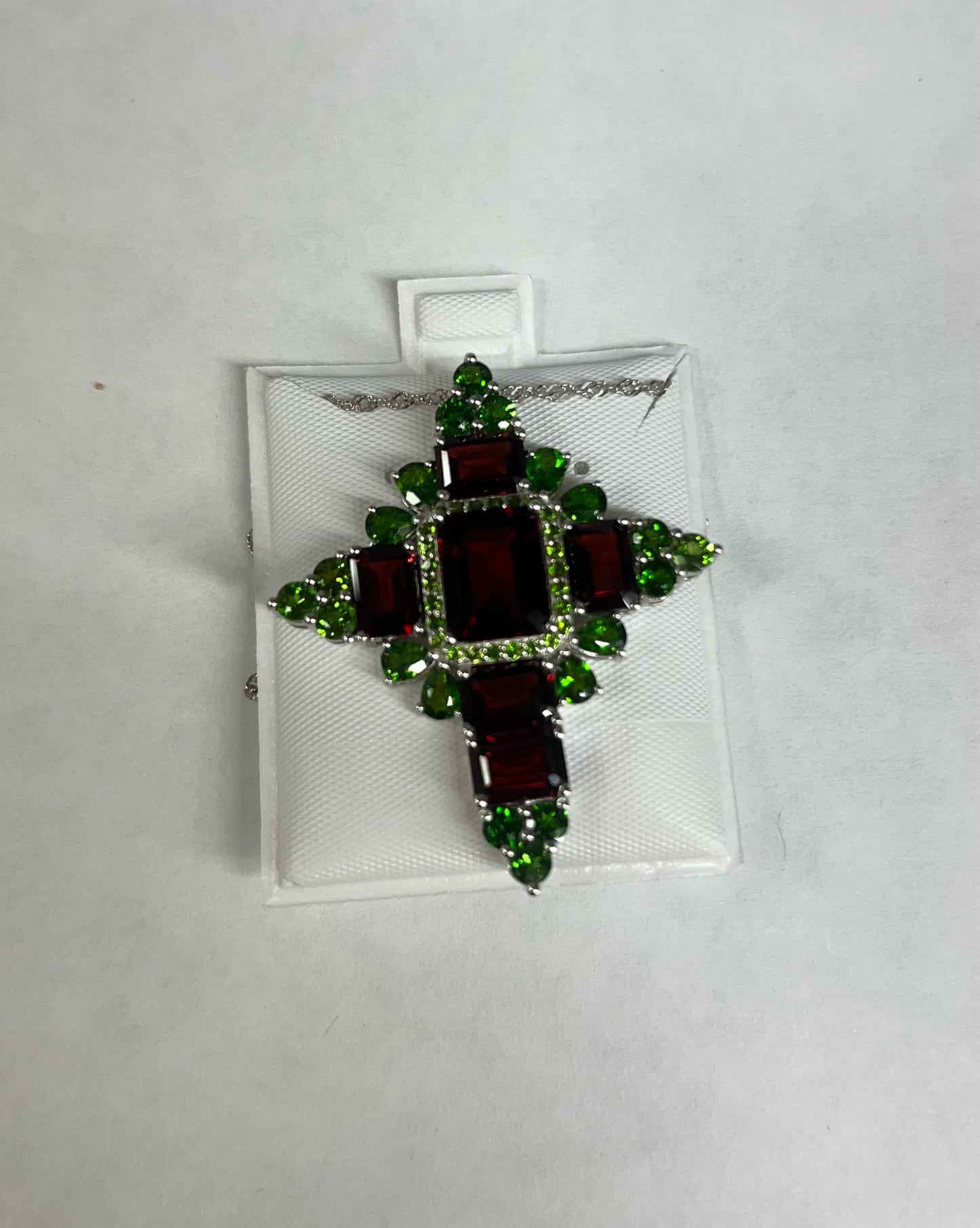Sterling Garnet & Chrome Diopside Pendant & Necklace New JTV