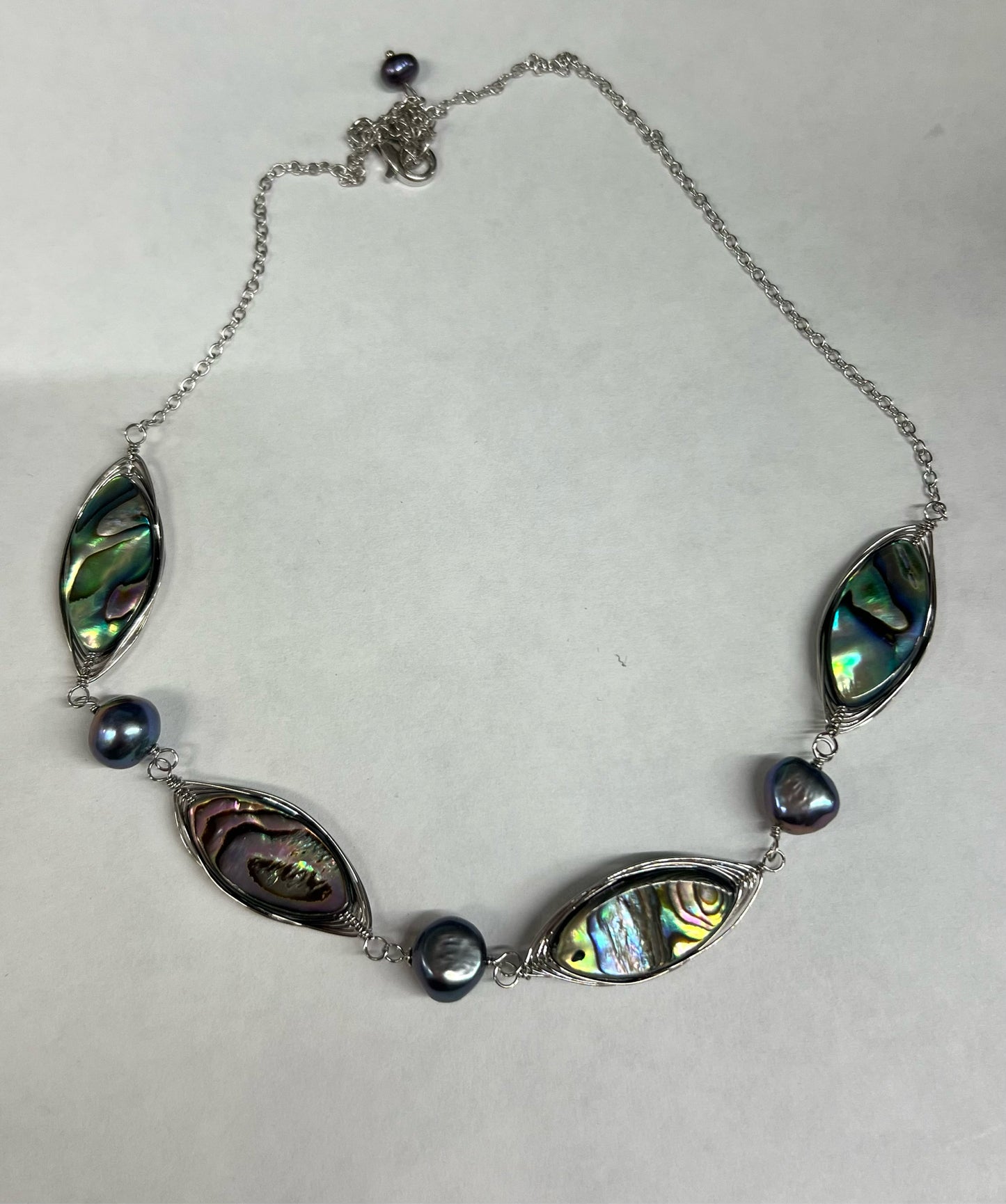 Sterling Abalone & Pearl Necklace New JTV