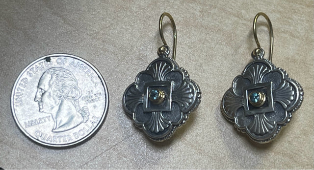 Konstantino 18k Yellow Gold & Sterling Silver Blue Topaz Maltese Cross Earrings