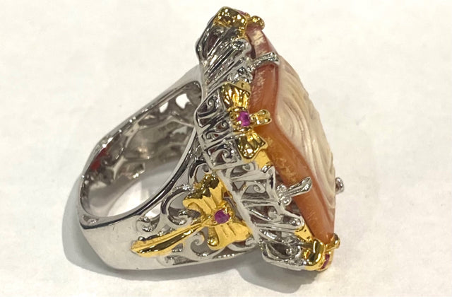 Michael Valitutti Gems En Vogue Sterling Silver Sq Carve Cameo Ring Ruby SZ 9 NH