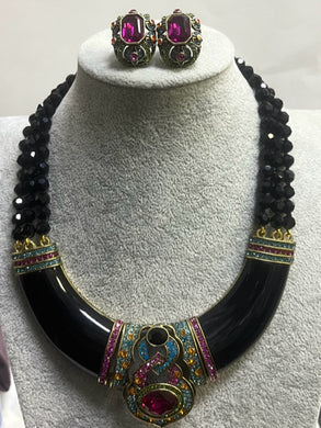 Heidi Daus Black Signature Accent  Beaded Necklace & Earrings Set