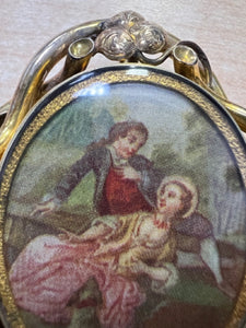 10k Yellow Gold Swivel Frame Antique Cameo Brooch Pin 2.4" x 2" 27g Glass Back