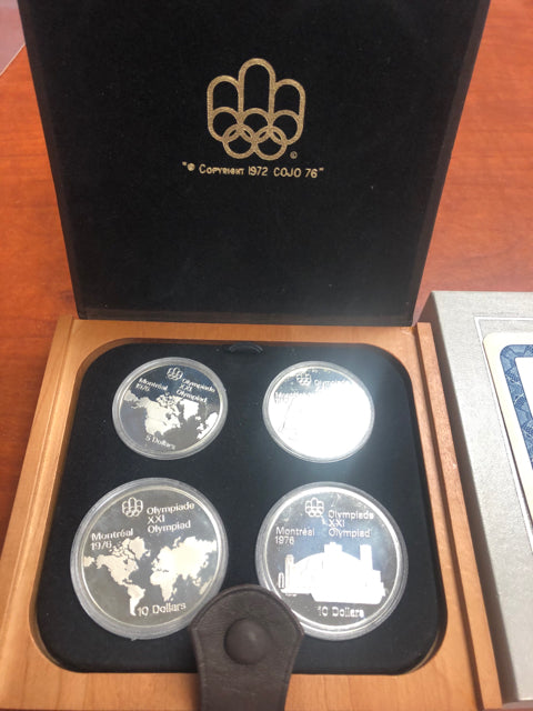 MONTREAL CANADA 1976 OLYMPICS PROOF COIN SET 4 SILVER COINS SERIES I COA