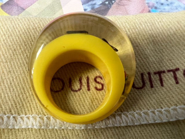 LOUIS VUITTON Authentic Multicolor Resin Logo Inclusion Ring Women’s 6.25
