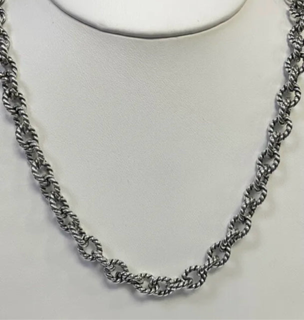 925 Sterling Silver Necklace Cable Bamboo Twisted O Chain Fashion