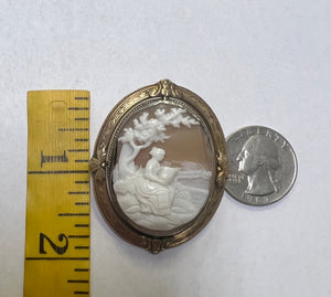 10k Yellow Gold Swivel Frame Antique Cameo Brooch Pin 1.9" x 1.6" 14.9g