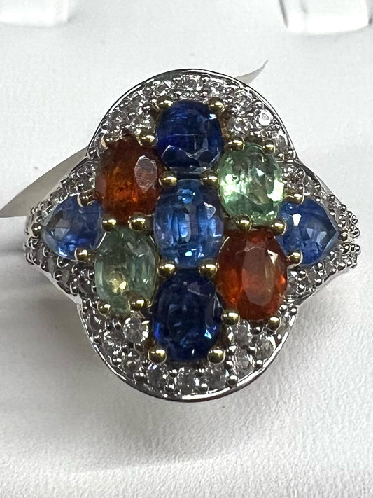 Sterling Silver Multi Stone Ring New w/ Tags Size 8 JTV