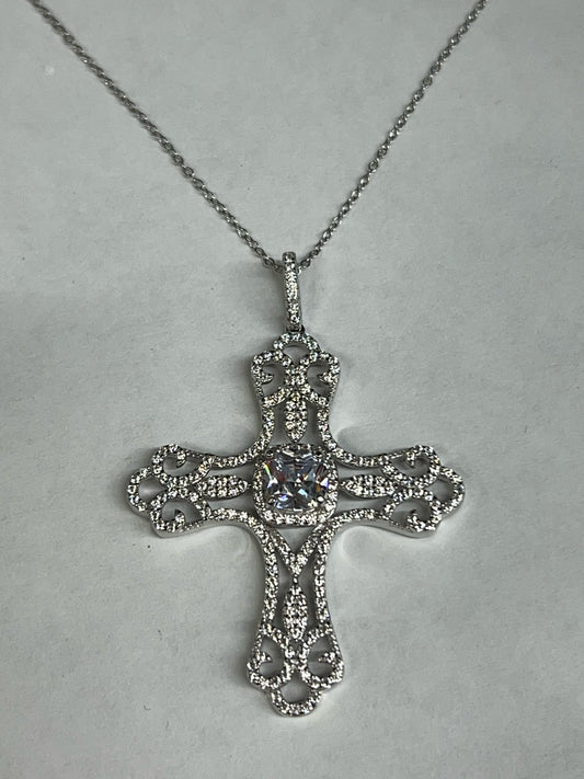 Sterling Silver CZ Necklace Cross Pendant & Chain New JTV