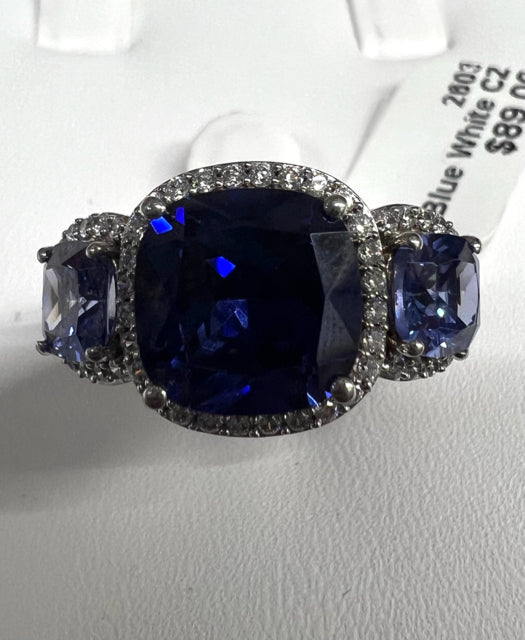 Sterling Silver Blue & White CZ Ring 9.81 ct tw New w/ Tags JTV Size 8