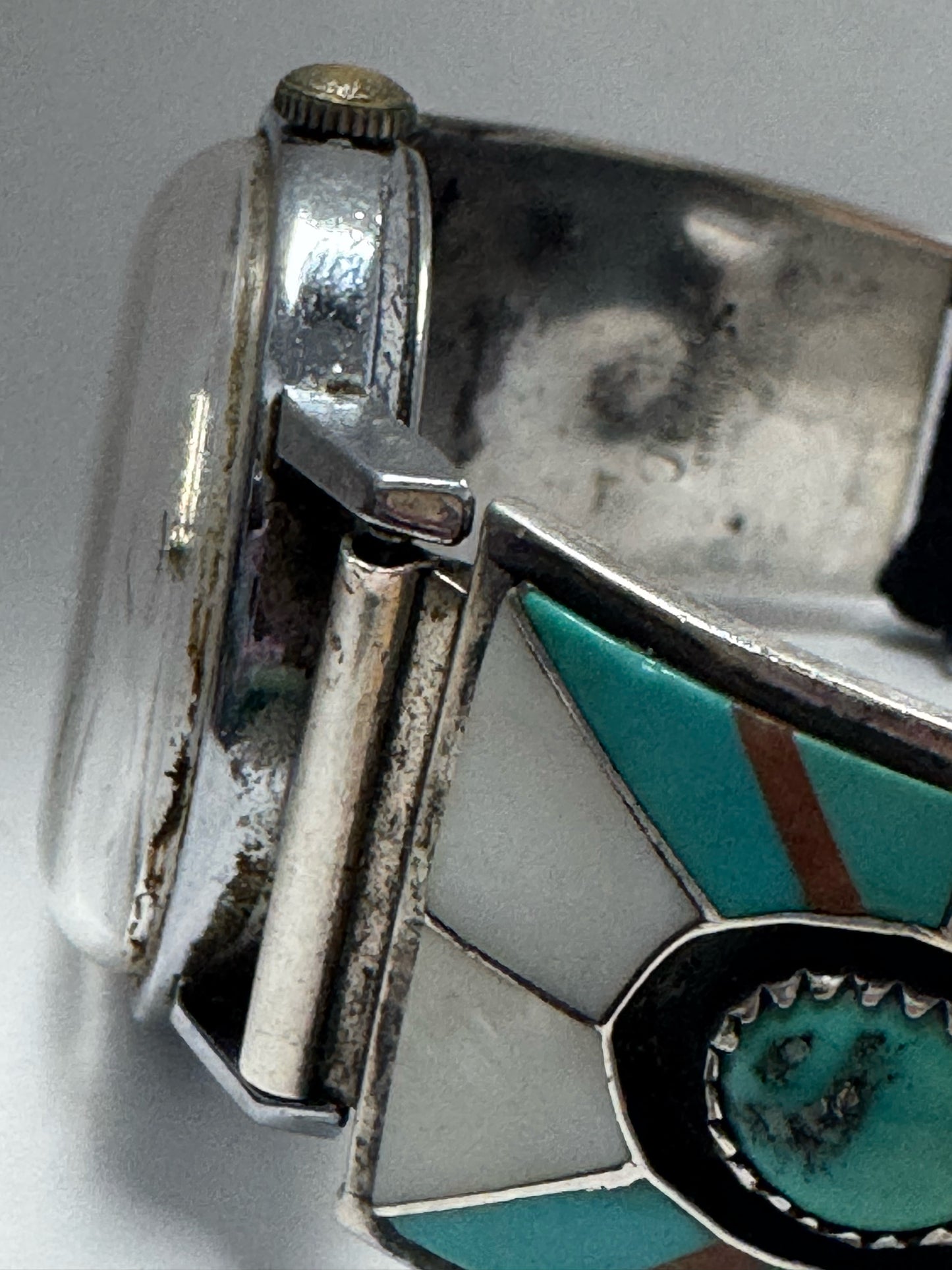 Teme Sterling Silver Inlaid Watch Band Tips Zuni MOP & Turquoise