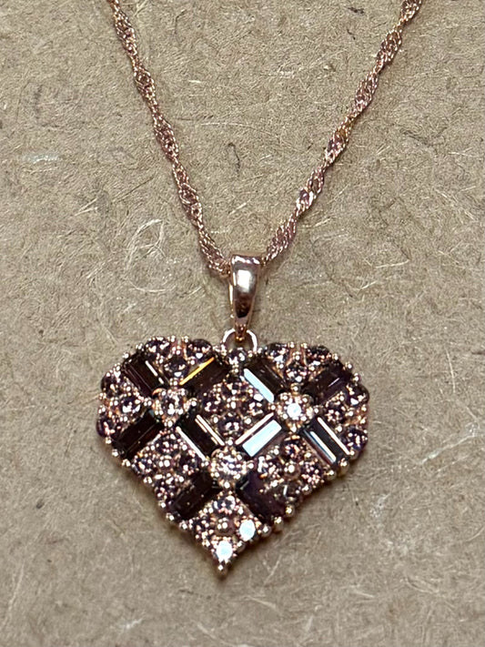 Rose over Sterling CZ Heart Pendant & Chain New JTV