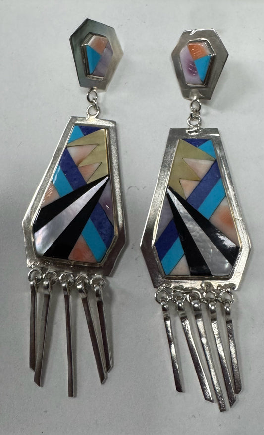 Sterling Silver Inlaid Dangle Earrings