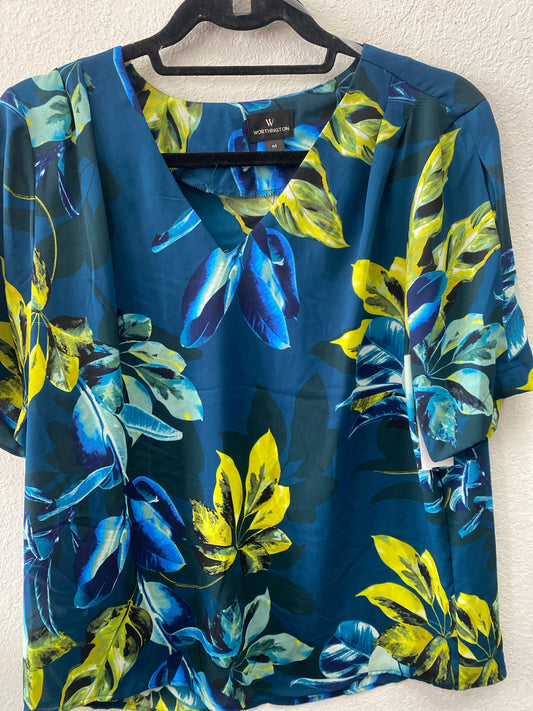 Teal Floral Worthington NEW Short Sleeve Shirt Women's