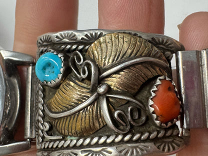 Sterling Silver & Gold Filled Watch Tips Turquoise & Coral Timex Watch