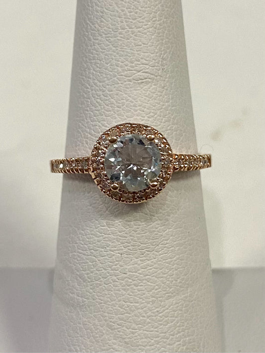 14k Rose Gold Designer Ema Aquamarine & Diamond Ring Size 5.5