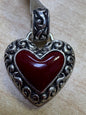 Sterling Silver Red Coral Heart Pendant