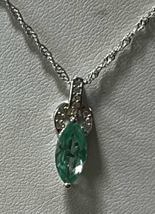 Sterling Lab Created Green Spinel White Zircon Pendant Necklace New JTV