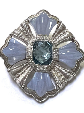Judith Ripka Sterling Silver Blue Lace Agate Pendant Brooch Enhancer Diamonique