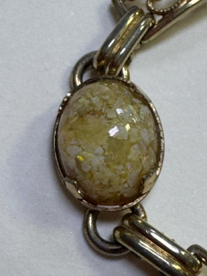 Vintage AMCO 14K Gold Filled 7" Filigree Bracelet Natural Opals in Resin