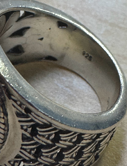 Samuel Benham BJC 925 Sterling Silver Wide Band Oval Citrine Ring Size 8.25