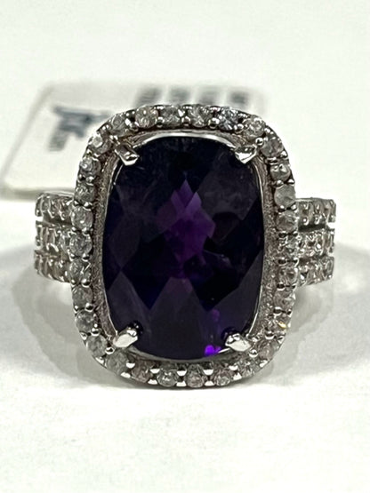 New Sterling Silver 5.40ct African Amethyst Ring White Zircon Size 5 JTV