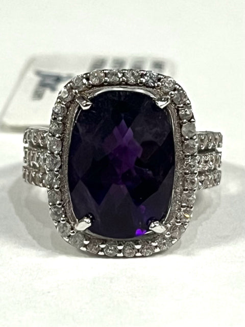 New Sterling Silver 5.40ct African Amethyst Ring White Zircon Size 5 JTV