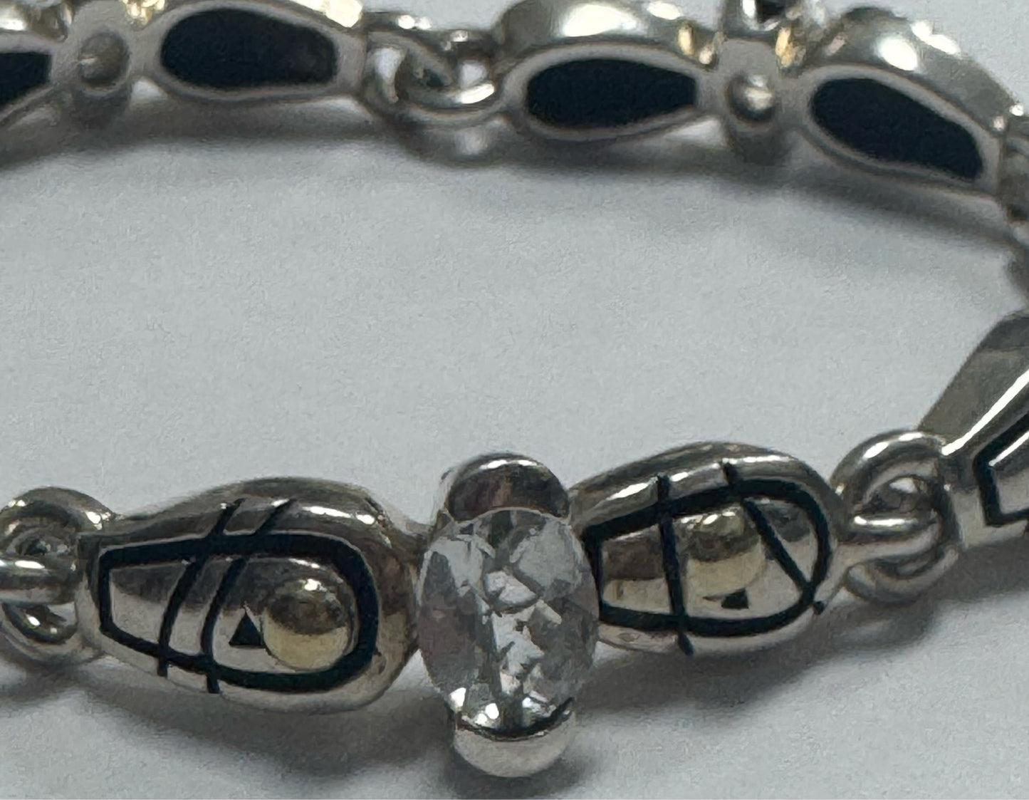 Designer John Atencio JA Sterling Silver & 18K Gold White Topaz 7" Bracelet