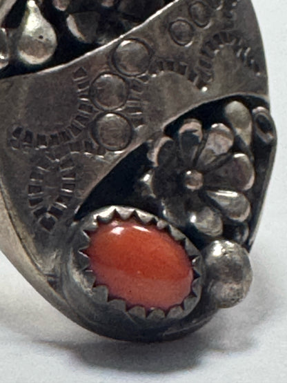 Native American Sterling Silver Ring B Arrow Navajo Turquoise Coral SZ 10.75