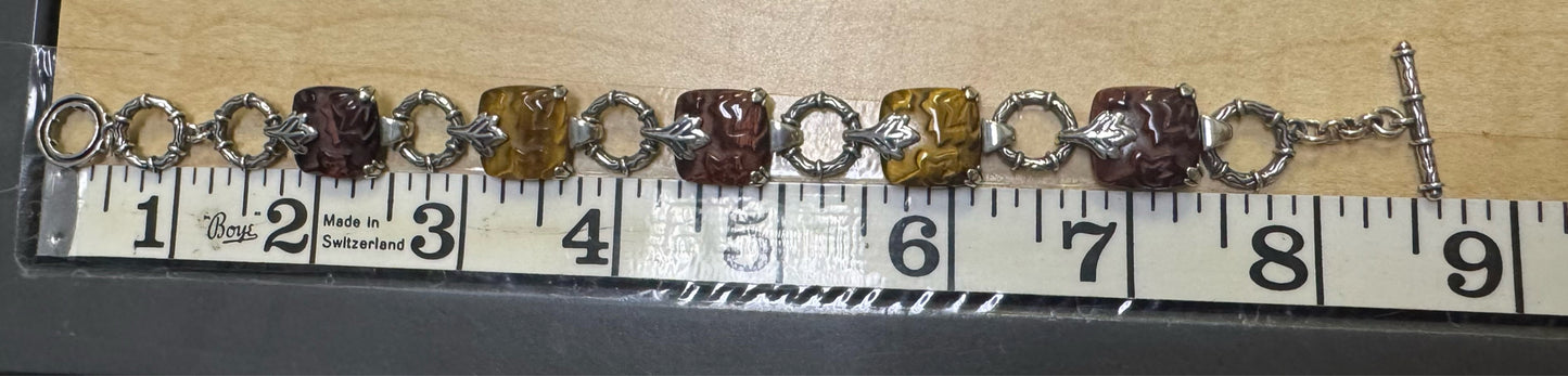 Carolyn Pollack Relios Sterling Silver Carved Gemstone Toggle Bracelet 7"- 8.5"