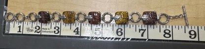 Carolyn Pollack Relios Sterling Silver Carved Gemstone Toggle Bracelet 7"- 8.5"