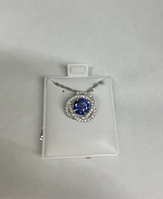 Sterling Blue & White CZ Pendant & Chain New JTV