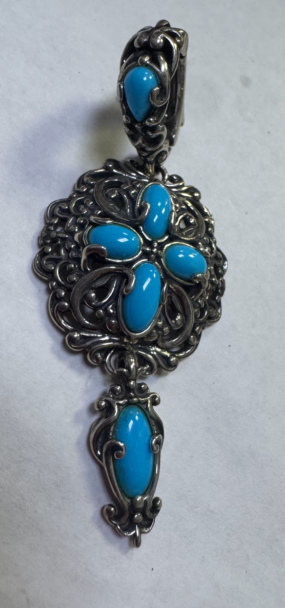 Carolyn Pollack Sleeping Beauty Turquoise Sterling Silver Enhancer Pendant 2.5”