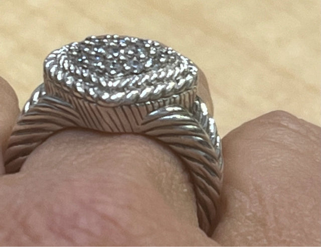 Judith Ripka Heart Diamonique Pave 925 Sterling Silver Ring Size 8
